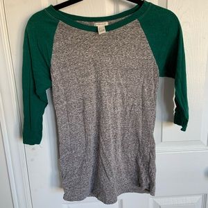 Forever 21, Grey and Teal 3/4 Sleeve Baseball T-Shirt, Size: Small